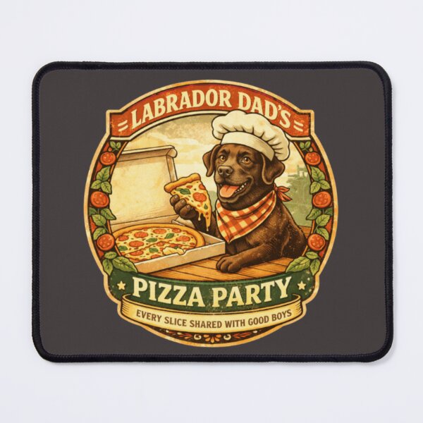 Item preview, Labrador Dad's Pizza Party | Chocolate Lab Chef Vintage Badge | Funny Dog Pizza Lover Gift designed and sold by PawPrintCustom.
