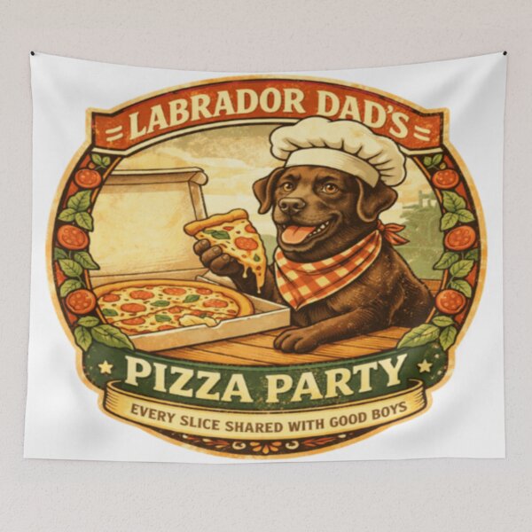 Item preview, Labrador Dad's Pizza Party | Chocolate Lab Chef Vintage Badge | Funny Dog Pizza Lover Gift designed and sold by PawPrintCustom.