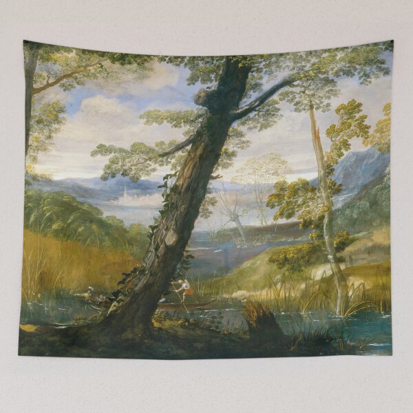 Item preview, River Landscape by Annibale Carracci Classical Baroque Painting designed and sold by TheSoulOfArt.