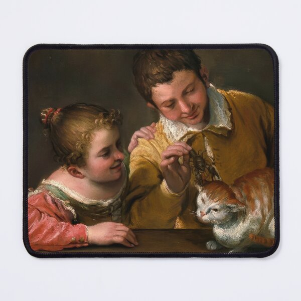 Item preview, Two Children Teasing Cat Annibale Carracci Baroque Painting designed and sold by TheSoulOfArt.