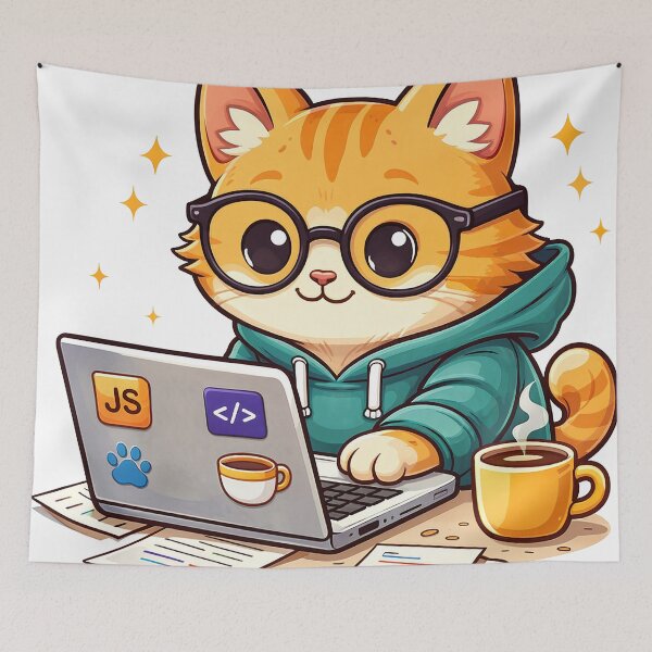 Item preview, Programmer cat with laptop and coffee designed and sold by TunikaSVEN93.