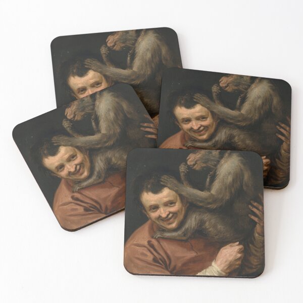 Item preview, Man with Monkey Annibale Carracci Baroque Genre Painting designed and sold by TheSoulOfArt.