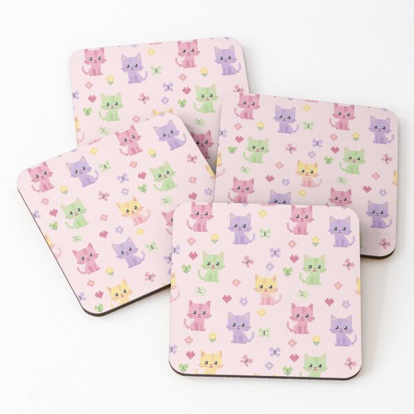 Item preview, Pixel Cat Pattern – Cute Pastel Seamless Design designed and sold by Herzbaumatelier.