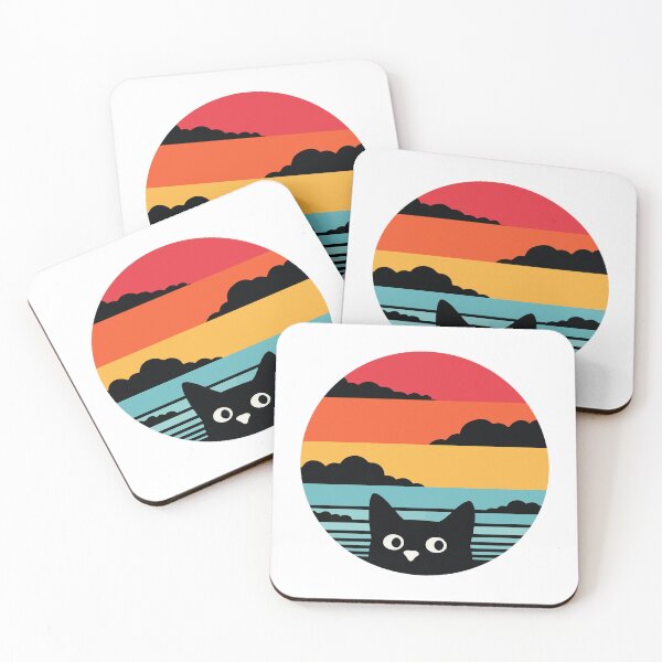 Item preview, Retro Black Cat Sunset Vintage Cat Lover Design designed and sold by DavidTeeStudio.