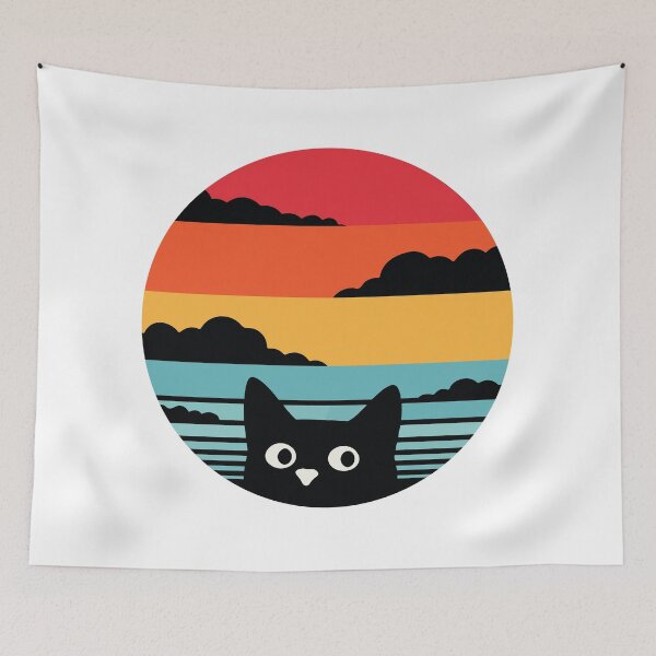 Item preview, Retro Black Cat Sunset Vintage Cat Lover Design designed and sold by DavidTeeStudio.