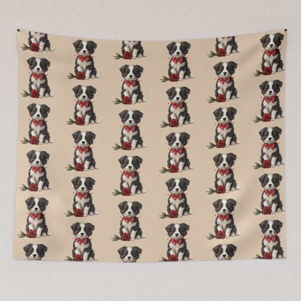 Aperçu de l'œuvre Adorable chiot Border Collie et rose rouge créée et vendue par Erika Kaisersot.