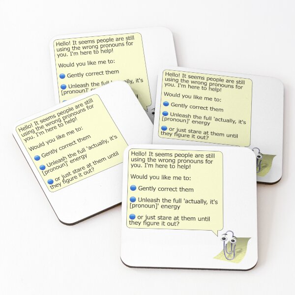 Item preview, Using the wrong pronouns - Clippy is an LGBTQ ally designed and sold by Vintage Vista Stickers.