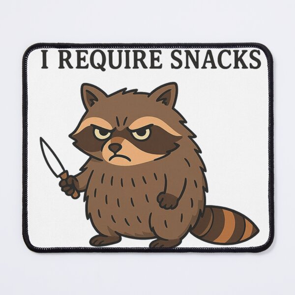 Item preview, I Require Snacks - Grumpy Angry Raccoon with Knife designed and sold by JossDesign15.