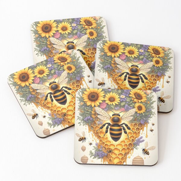 Item preview, Floral Honeycomb Bee Art for Nature Lovers designed and sold by owi-art.