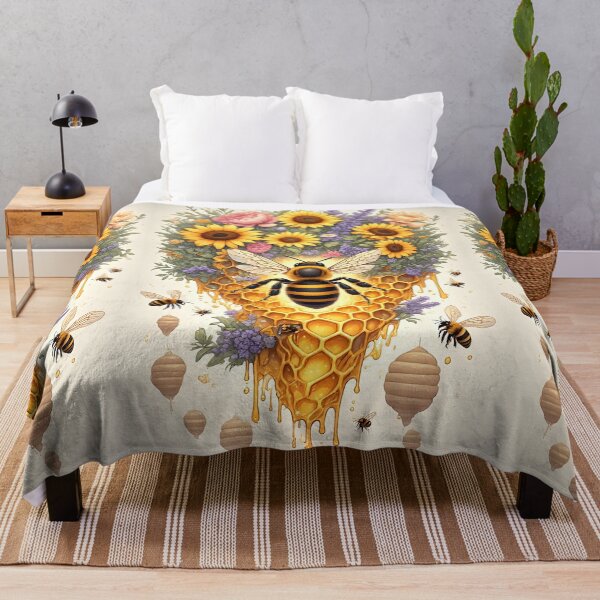 Item preview, Floral Honeycomb Bee Art for Nature Lovers designed and sold by owi-art.