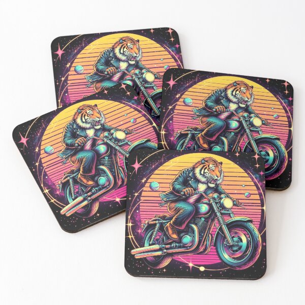 Item preview, Cosmic Tiger Rider – Neon Motorcycle Adventure Design designed and sold by Dogandesighn.