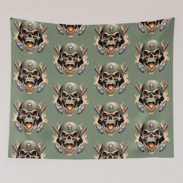 Item preview, Fire-Breathing Soldier Skull with Crossed Cannons designed and sold by Dreamy Armine Art.
