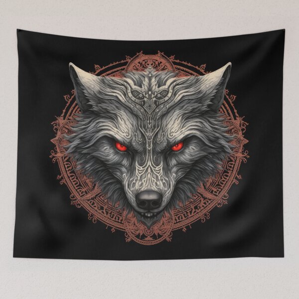 Item preview, Runed Demon Wolf – Red-Eyed Tribal Sentinel designed and sold by Daagath.