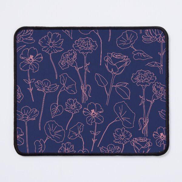 Item preview, pink and blue pretty flower outlines floral pattern designed and sold by winterpumpkin.