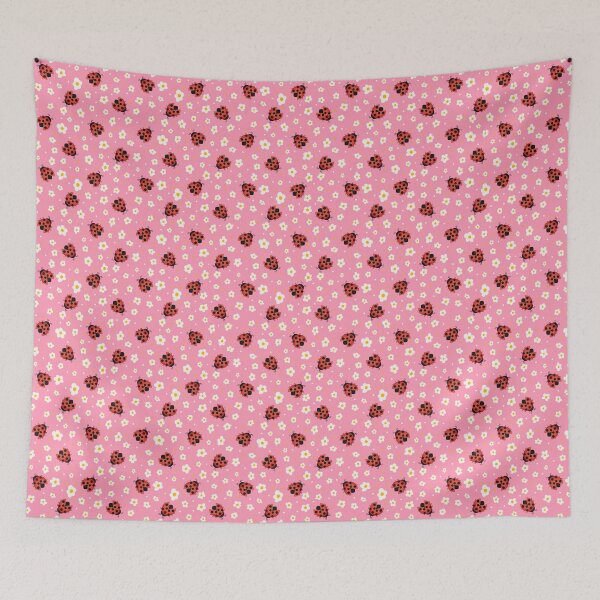 Item preview, Cute Ladybug and Strawberry Flower Polka Dots Pattern on Pink designed and sold by NoemiMarozsan.