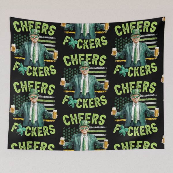 Item preview, Cheers Fuckers St Patricks Day Funny USA Flag Beer Drinking Trump designed and sold by RDGNR.
