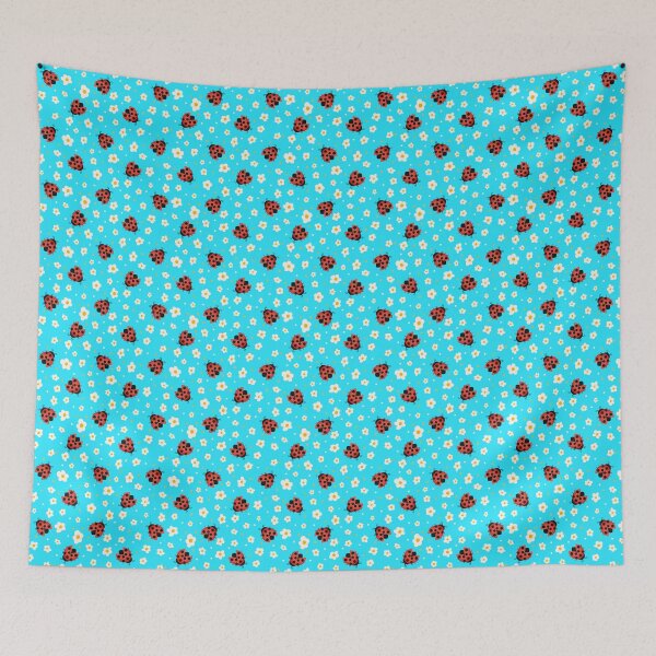 Item preview, Cute Ladybug and Strawberry Flower Polka Dots Pattern on Turquoise  designed and sold by NoemiMarozsan.