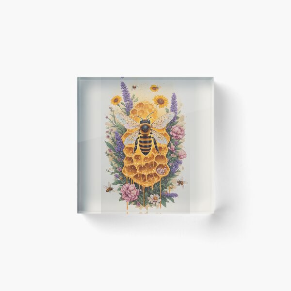Item preview, Botanical Honeycomb Bee Art for Garden Lovers designed and sold by owi-art.
