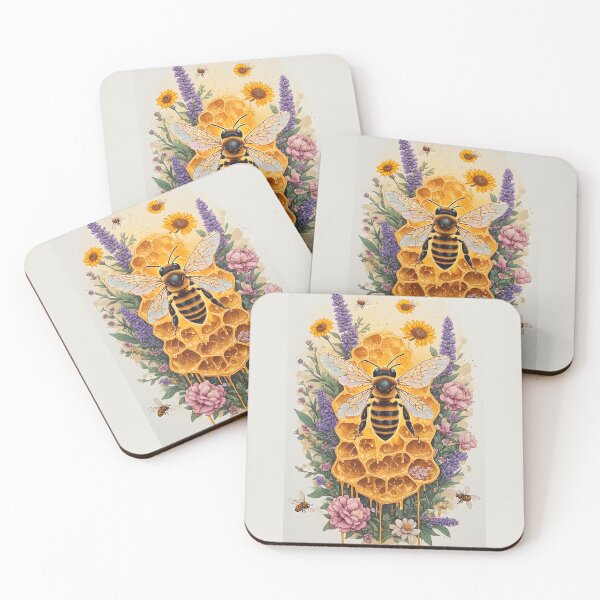 Item preview, Botanical Honeycomb Bee Art for Garden Lovers designed and sold by owi-art.