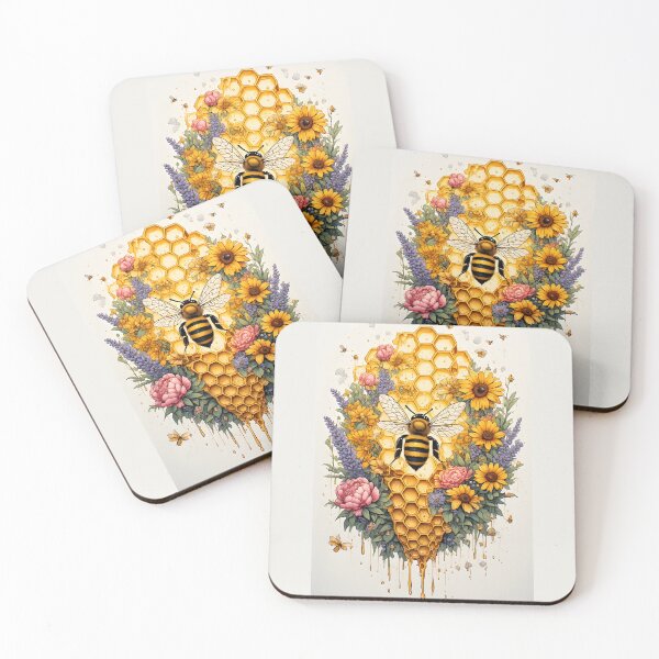 Item preview, Botanical Honeycomb Bee Art for Garden Lovers designed and sold by owi-art.
