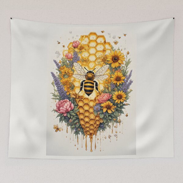 Item preview, Botanical Honeycomb Bee Art for Garden Lovers designed and sold by owi-art.