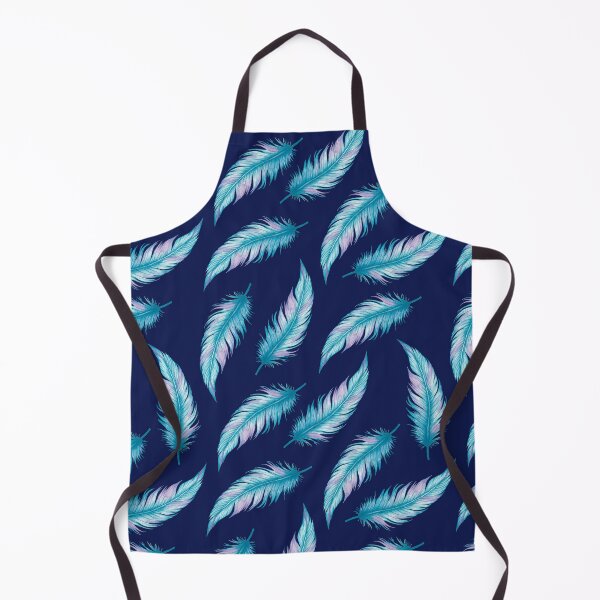 Item preview, Watercolor seamless pattern of soft bird feathers in shades of blue and purple on a dark navy blue background.  designed and sold by Design2delight.