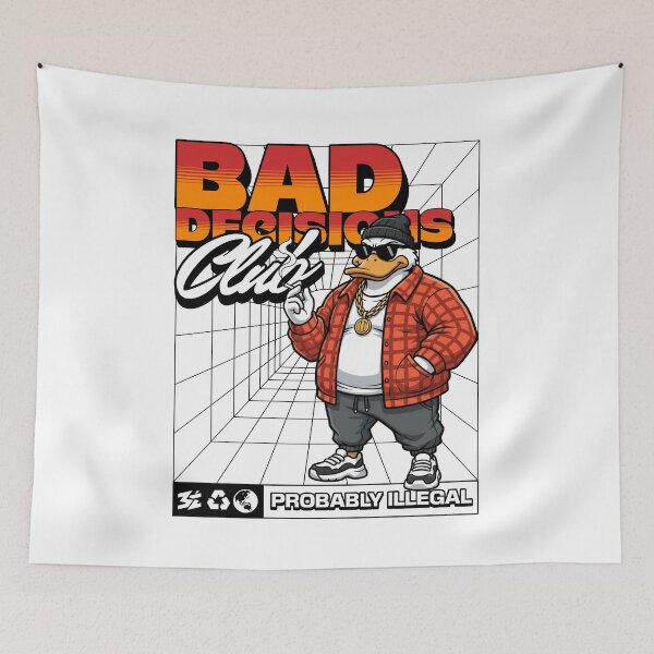 Item preview, Bad Decisions Club Streetwear Duck Illustration designed and sold by Belarte.shop.