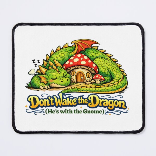 Item preview, Don't Wake the Dragon Cozy Fantasy Gnome Mushroom House Illustration designed and sold by Moriarty's Digital Visions.