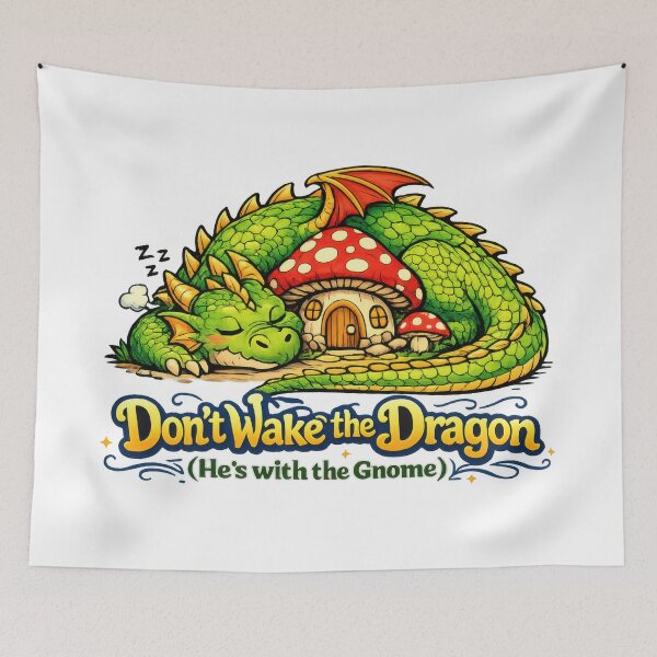 Item preview, Don't Wake the Dragon Cozy Fantasy Gnome Mushroom House Illustration designed and sold by Moriarty's Digital Visions.