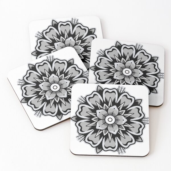 Item preview, black and grey traditional floral mandala tattoo design designed and sold by DylanBatesArt.
