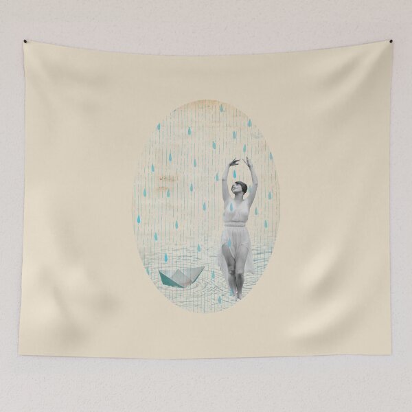 Item preview, Dancing in the Rain – Vintage Surreal Collage Art designed and sold by The Blue Window.