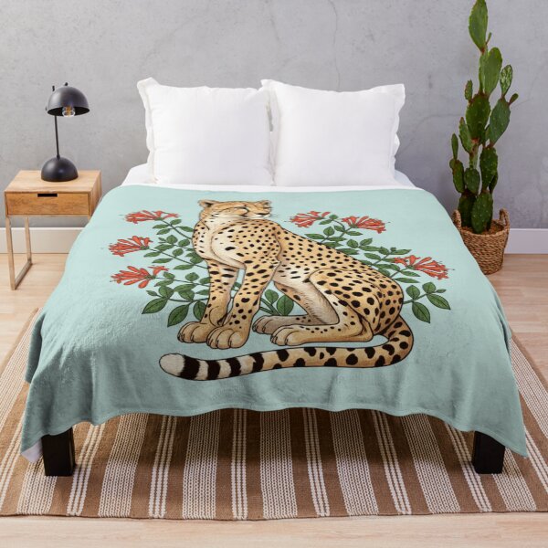 Aperçu de l'œuvre Illustration vintage d'un guépard avec des plantes rouges créée et vendue par BirdsnStuff.