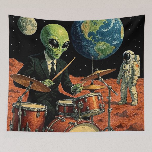 Item preview, Drummer alien and astronaut  designed and sold by Dogandesighn.