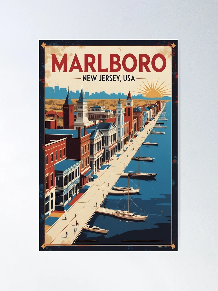 ヴィンテージ Marlboro Medium ソフトパック 額装 ウォールアート Marlboro New Jersey 1950s USA Vintage Travel Tourism