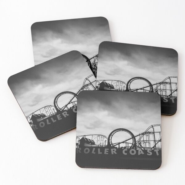 Item preview, Vintage abandoned roller coaster and amusement park black and white photograph poster art print designed and sold by Astrid Arkhangelsky.