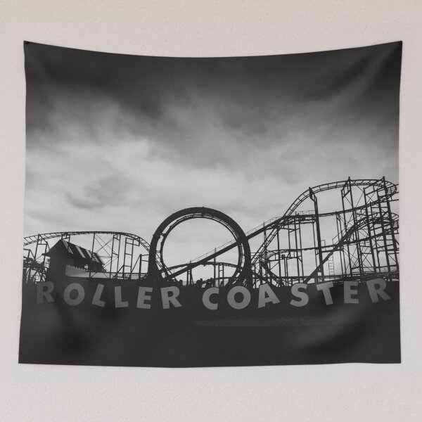 Item preview, Vintage abandoned roller coaster and amusement park black and white photograph poster art print designed and sold by Astrid Arkhangelsky.