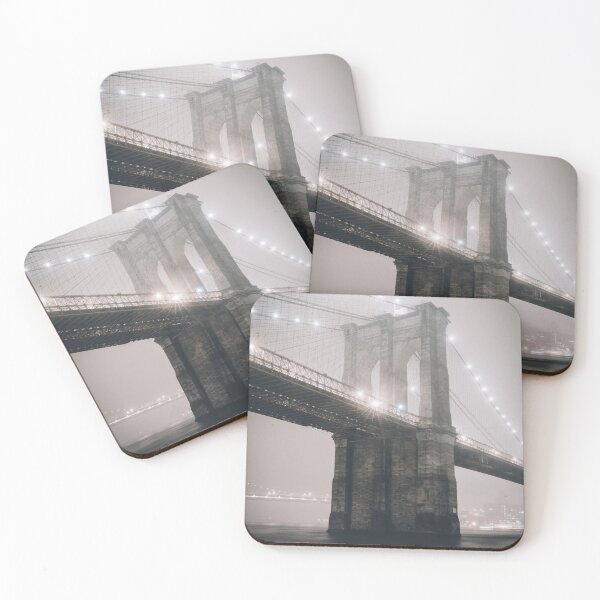 Item preview, Vintage East River, Brooklyn Bridge, New York City black and white photograph poster art print designed and sold by Astrid Arkhangelsky.