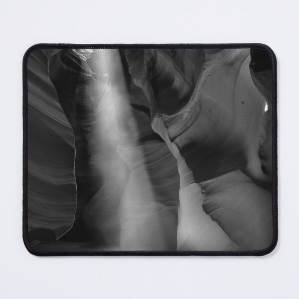 Item preview, Sandstone slot canyon ray of light, Antelope Canyon, Navajo land near Page, Arizona black and white photograph poster art print designed and sold by Astrid Arkhangelsky.