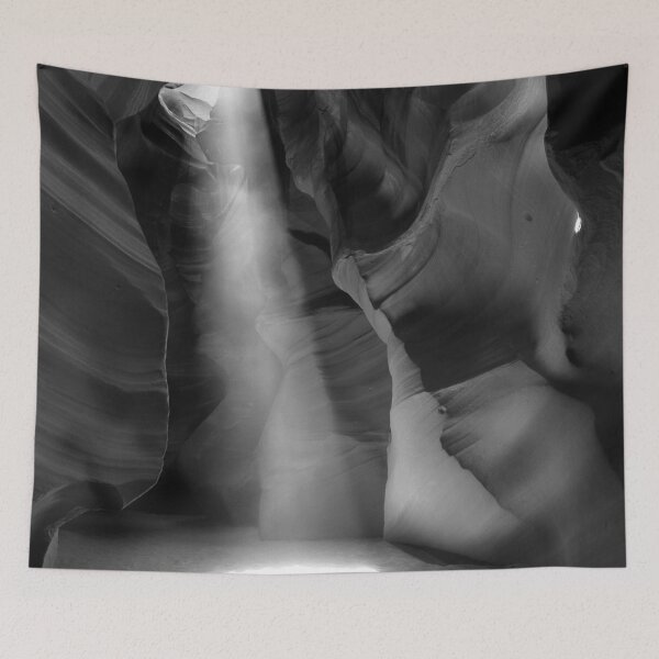 Item preview, Sandstone slot canyon ray of light, Antelope Canyon, Navajo land near Page, Arizona black and white photograph poster art print designed and sold by Astrid Arkhangelsky.