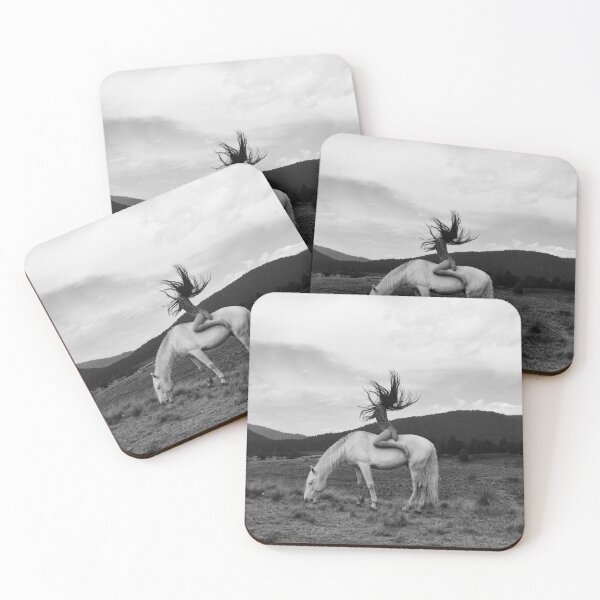 Item preview, Let your hair down, young woman throwing her hair back, free and wild, on a white horse black and white photograph poster art print designed and sold by Astrid Arkhangelsky.