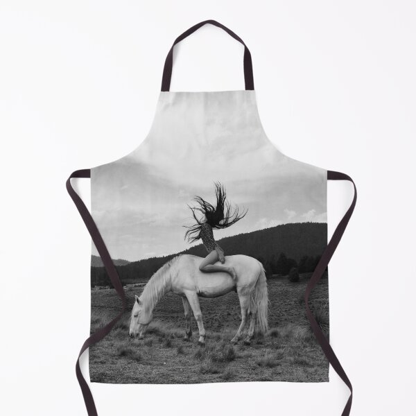 Item preview, Let your hair down, young woman throwing her hair back, free and wild, on a white horse black and white photograph poster art print designed and sold by Astrid Arkhangelsky.
