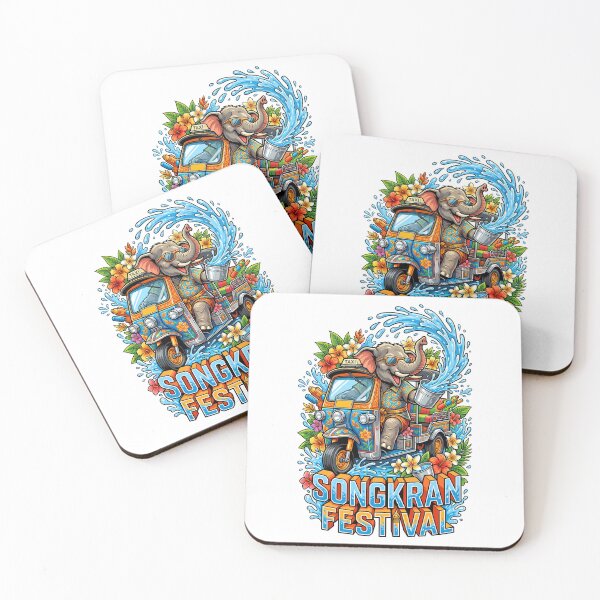 Item preview, Elephant Driving Tuk Tuk Splashing Water Songkran Festival Art designed and sold by Tong4130.
