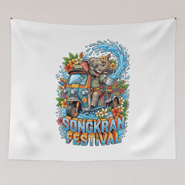 Item preview, Elephant Driving Tuk Tuk Splashing Water Songkran Festival Art designed and sold by Tong4130.