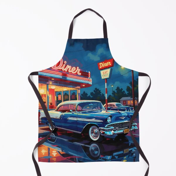 Item preview, Retro 1950s Diner at Night — Neon Americana Wall Art Print | Classic Cars, Vintage Diner Decor designed and sold by MooLaLa.Store.