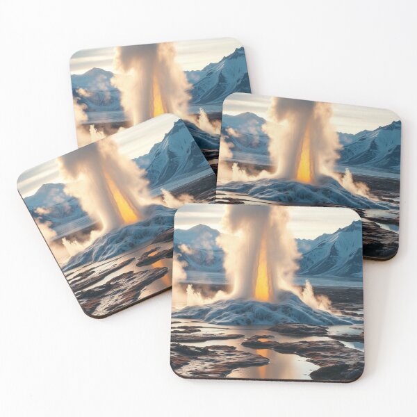 Item preview, Erupting Geyser in Snowy Mountain Landscape designed and sold by Jade Ado.