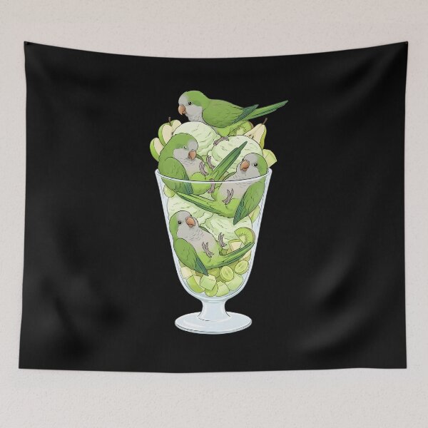 Item preview, Funny Green Monk Parrots Quaker in Ice Cream Dessert designed and sold by DoodleTortle.