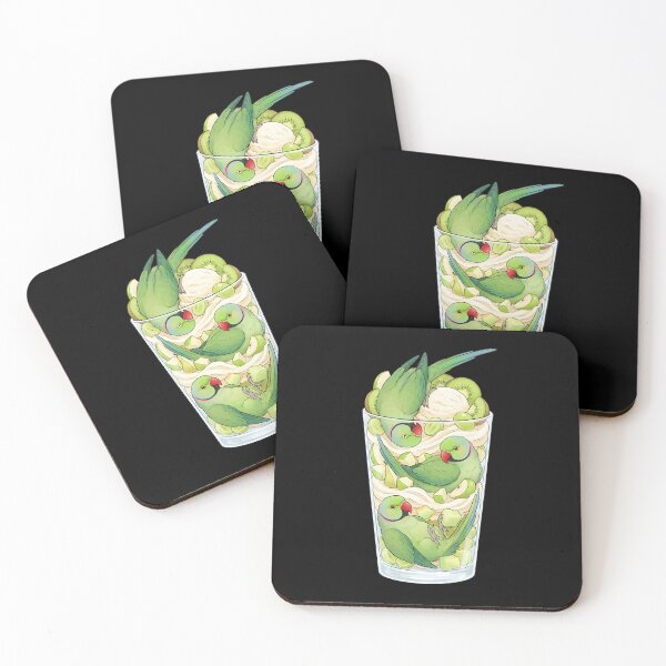 Item preview, Funny Green Ringneck Parrots in Ice Cream Dessert designed and sold by DoodleTortle.