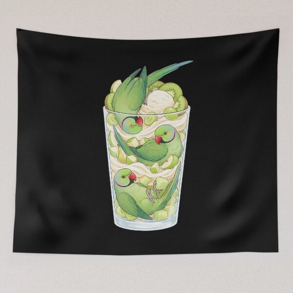 Item preview, Funny Green Ringneck Parrots in Ice Cream Dessert designed and sold by DoodleTortle.