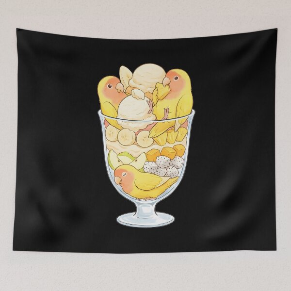 Item preview, Funny Lutino Lovebird Parrots in Ice Cream Dessert designed and sold by DoodleTortle.