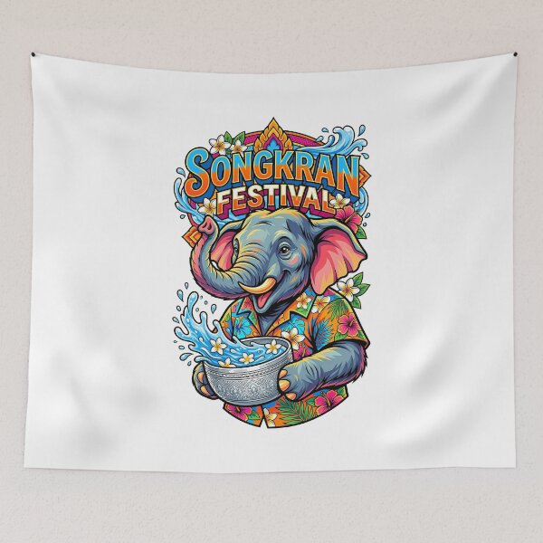 Item preview, Elephant Wearing Floral Shirt With Water Bucket Songkran Art designed and sold by Tong4130.